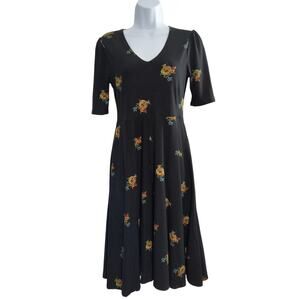 Lalo & Company Midi Dress Wmn's Size S Black Floral Soft Knit popover W/Pockets